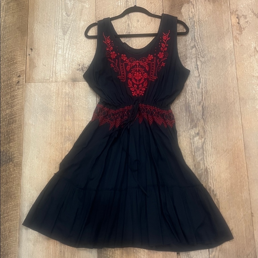 Johnny Was Black Dress with Red Embroidery